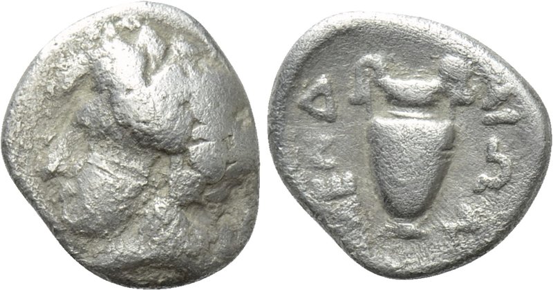 MACEDON. Mende. Tetrobol (405-348 BC). 

Obv: Wreathed head of young Dionysos ...