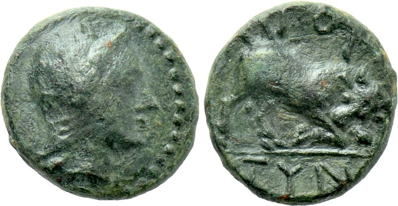 CRETE. Gortyna. Ae (Circa 220 BC). 

Obv: Laureate head of Apollo right.
Rev:...