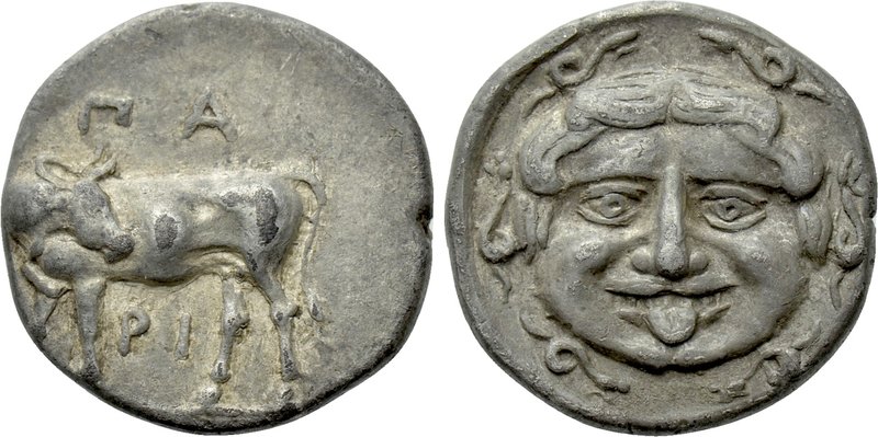 MYSIA. Parion. Hemidrachm (4th century BC). 

Obv: Gorgoneion.
Rev: ΠΑ / ΡΙ. ...