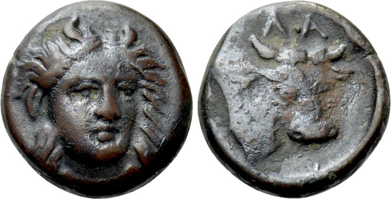 AEOLIS. Larissa Phrikonis. Ae (Circa 4th century BC). 

Obv: Head of Io slight...