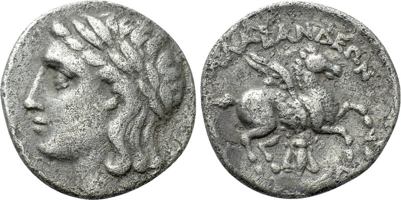 CARIA. Alabanda (as Antiocheia). Drachm (2nd century BC).

Obv: Laureate head ...