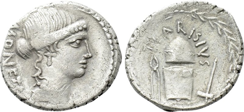 T. CARISIUS. Denarius (46 BC). Rome. 

Obv: MONETA. 
Head of Juno Moneta righ...