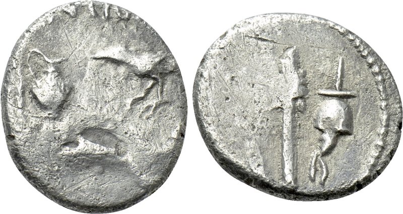 MARK ANTONY and LEPIDUS. Quinarius (43 BC). Military mint travelling with Antony...