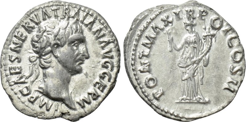 TRAJAN (98-117). Denarius. Rome. 

Obv: IMP CAES NERVA TRAIAN AVG GERM. 
Laur...