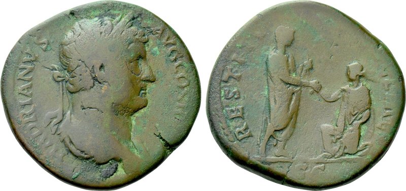 HADRIAN (117-138). Sestertius. Rome. 

Obv: HADRIANVS AVG COS III P P. 
Bareh...