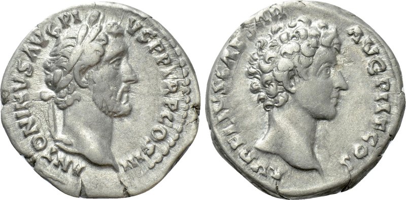 ANTONINUS PIUS with MARCUS AURELIUS as Caesar (138-161). Denarius. Rome. 

Obv...