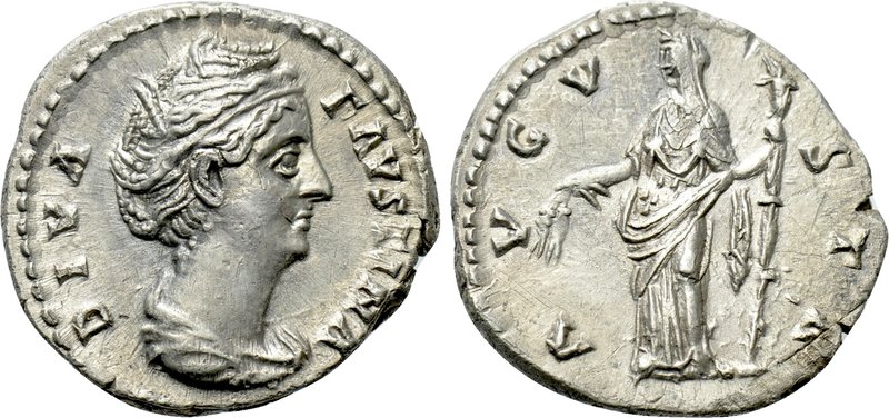 DIVA FAUSTINA I (Died 140/1). Denarius. Rome. 

Obv: DIVA FAVSTINA. 
Draped b...