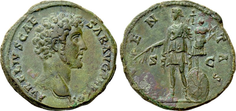 MARCUS AURELIUS (Caesar, 139-161). Sestertius. 

Obv: AVRELIVS CAESAR AVG PII ...