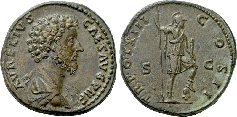 MARCUS AURELIUS (Caesar, 139-161). Sestertius. Rome.

Obv: AVRELIVS CAES AVG P...
