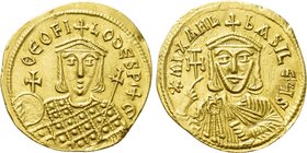 MICHAEL II AMORIANUS with THEOPHILUS (820-829). GOLD Solidus. Constantinople.