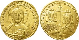 CONSTANTINE VII PORPHYROGENITUS with ROMANUS II (913-959). GOLD Solidus. Constantinople.