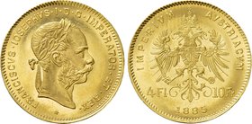 AUSTRIA. Franz Joseph I (1848-1916). GOLD 4 Florin or 10 Francs (1885). Wien (Vienna).