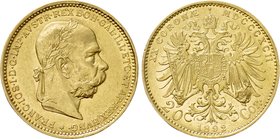 AUSTRIA. Franz Joseph I (1848-1916). GOLD 20 Corona (1892). Wien (Vienna).