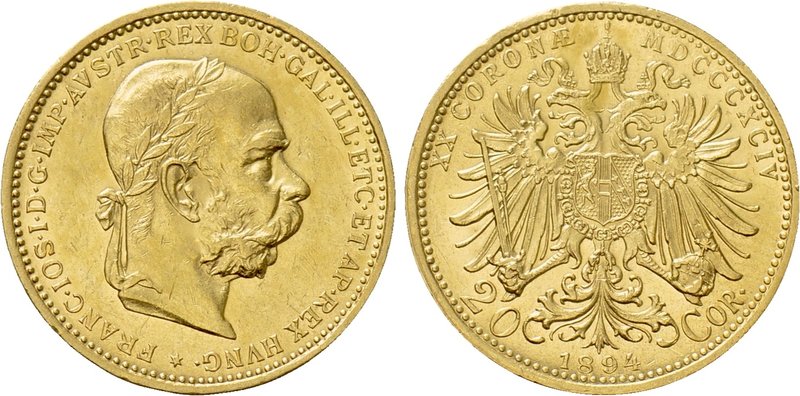 AUSTRIA. Franz Joseph I (1848-1916). GOLD 20 Corona (1894). Wien (Vienna). 

O...