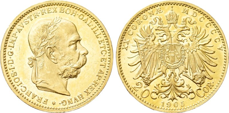 AUSTRIA. Franz Joseph I (1848-1916). GOLD 20 Corona (1905). Wien (Vienna). 

O...