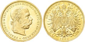 AUSTRIA. Franz Joseph I (1848-1916). GOLD 20 Corona (1905). Wien (Vienna).
