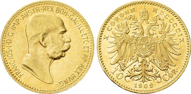 AUSTRIA. Franz Joseph I (1848-1916). 10 Kronen (1909). Wien (Vienna). 

Obv: F...