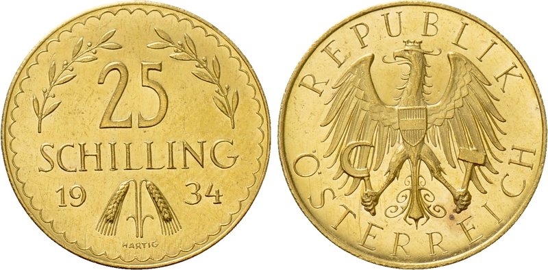 AUSTRIA. 1st Republic (1918-1938). GOLD 25 Schilling (1934). Wien (Vienna). 

...