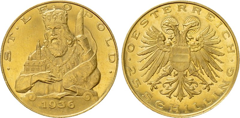 AUSTRIA. 1st Republic (1918-1938). GOLD 25 Schilling (1936). Wien (Vienna).

O...