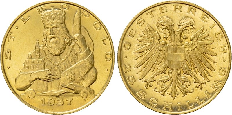 AUSTRIA. 1st Republic (1918-1938). GOLD 25 Schilling (1937). Wien (Vienna).

O...