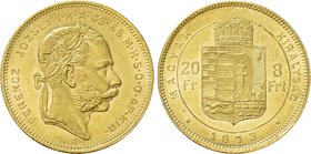 HUNGARY. Franz Josef I (1848-1916). GOLD 20 Franken or 8 Forint (1872-KB). Kremnitz.