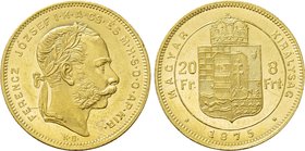 HUNGARY. Franz Josef I (1848-1916). GOLD 20 Franken or 8 Forint (1875-KB). Kremnitz.