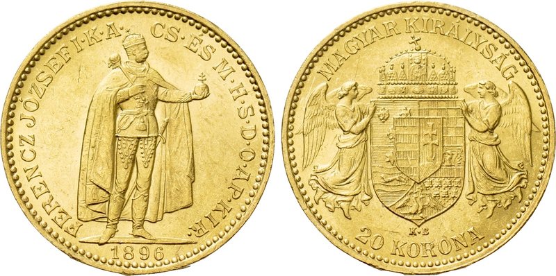 HUNGARY. Franz Josef I (1848-1916). GOLD 20 Korona (1896-KB). Kremnitz. 

Obv:...