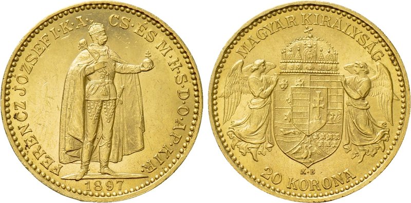 HUNGARY. Franz Josef I (1848-1916). GOLD 20 Korona (1897-KB). Kremnitz. 

Obv:...