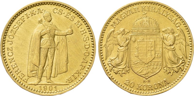 HUNGARY. Franz Josef I (1848-1916). GOLD 20 Korona (1901-KB). Kremnitz. 

Obv:...