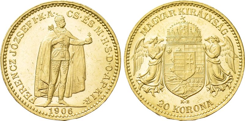 HUNGARY. Franz Josef I (1848-1916). GOLD 20 Korona (1906-KB). Kremnitz. 

Obv:...