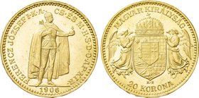 HUNGARY. Franz Josef I (1848-1916). GOLD 20 Korona (1906-KB). Kremnitz.