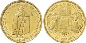 HUNGARY. Franz Josef I (1848-1916). GOLD 20 Korona (1912-KB). Kremnitz.