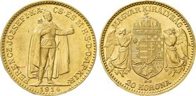 HUNGARY. Franz Josef I (1848-1916). GOLD 20 Korona (1814-KB). Kremnitz.