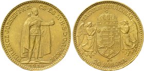 HUNGARY. Franz Josef I (1848-1916). GOLD 20 Korona (1914-KB). Kremnitz.