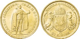 HUNGARY. Franz Josef I (1848-1916). GOLD 20 Korona (1815-KB). Kremnitz.