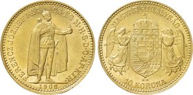 HUNGARY. Franz Joseph I (1848-1916). GOLD 10 Korona (1908-KB). Körmöcbánya (Kremnica).