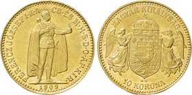HUNGARY. Franz Joseph I (1848-1916). GOLD 10 Korona (1909-KB). Körmöcbánya (Kremnica).
