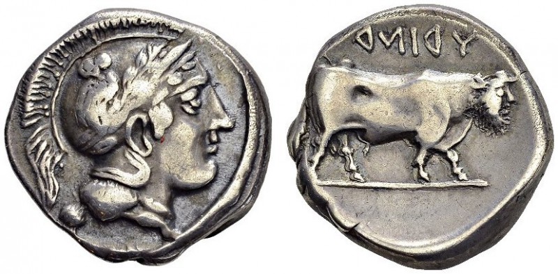 GREECE. Campania. 
 Hyria. Didrachm 400-335. Obv. Head of Athena right wearing ...