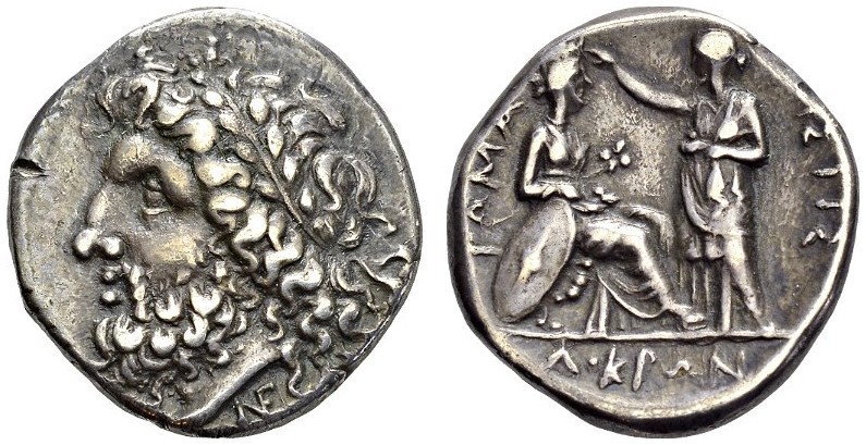GREECE. Bruttium. 
 Lokroi Epizephyrioi. Stater 277-268. Obv. NE, Laured head o...