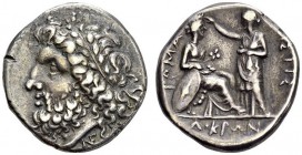 GREECE. Bruttium. 
 Lokroi Epizephyrioi. Stater 277-268. Obv. NE, Laured head of Zeus left. Rev. ΡΩΜΑ ΠΙΣΤΙΣ. Roma seated right, right arm resting on...