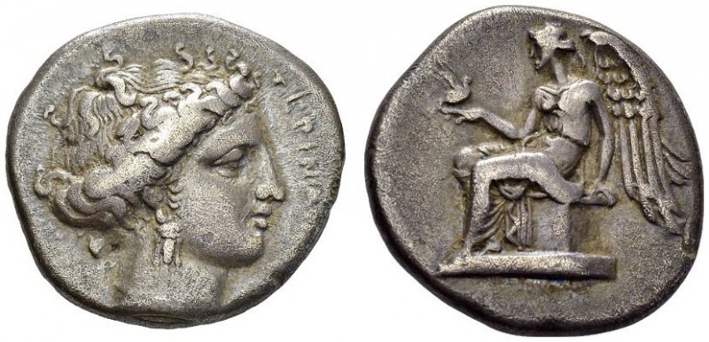 GREECE. Bruttium. 
 Terina. Stater 400-356. Obv. ΤΕΡΙΝΑΙΩΝ, Head of the nymph T...