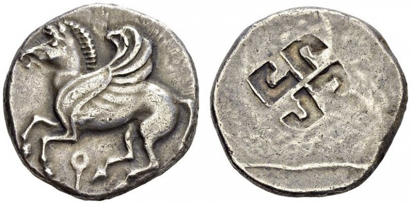 GREECE. Corinthia. 
 Corinth. Stater 525-500. Obv. Pegasos with curled wing fly...