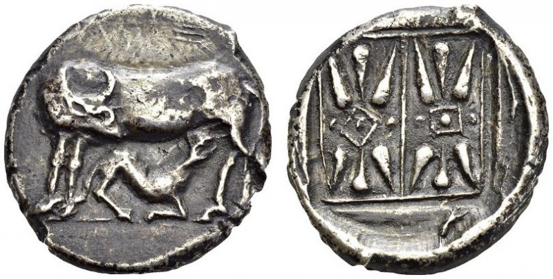 GREECE. Ionia. 
 Corcyra. Stater 475-450. Obv. Cow standing left, looking back ...