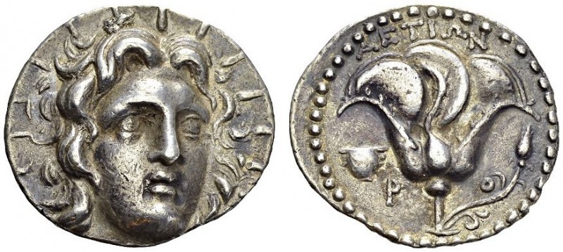 GREECE. Rhodes. 
 Rhodes. Tetradrachm 304-167. Obv. Radiate head of Helios thre...