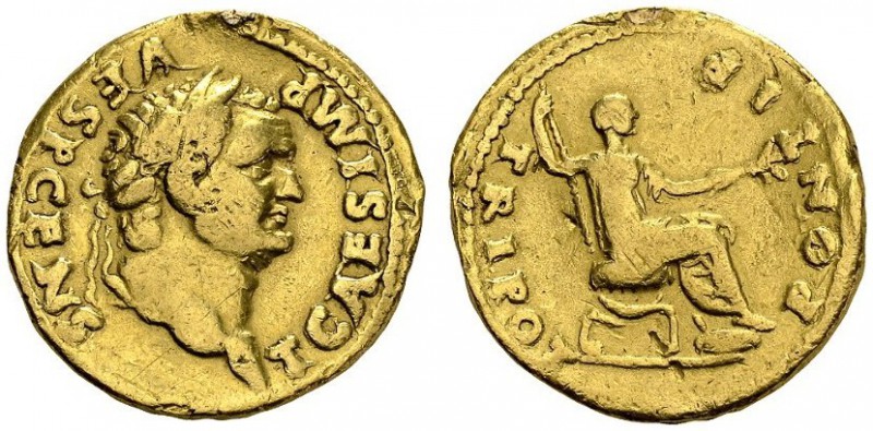 ROMAN EMPIRE. 
 Titus, 69-81. Aureus, Rome. Has been mounted, edge marks. RIC I...