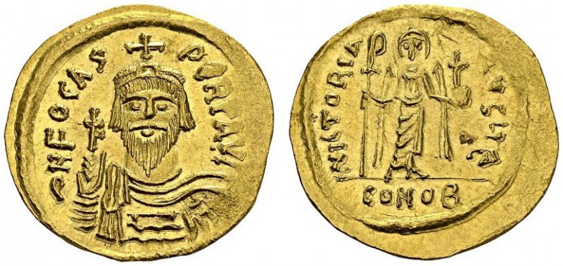 BYZANTINE EMPIRE. 
 Phocas, 602-610. Solidus, Constantinople, officina E. Obv. ...