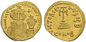 BYZANTINE EMPIRE. 
 Constans II, 641-668. Solidus. Constantinople. Obv. δN CONSTAИTIИγC COИSTAИTIN. Crowned and draped facing busts of Constans II an...