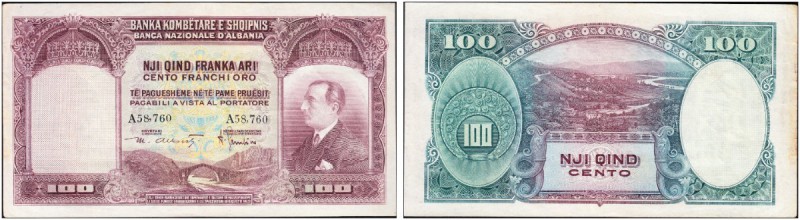 ALBANIA. 
 National Bank of Albania. 100 Franka ari ND (1926). Pick 4. Rare.
 ...