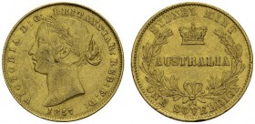 AUSTRALIA. 
 Victoria, 1837-1901. Sovereign 1857, Sydney. KM 4; Fr. 10. AU. 7.96 g.
 AU