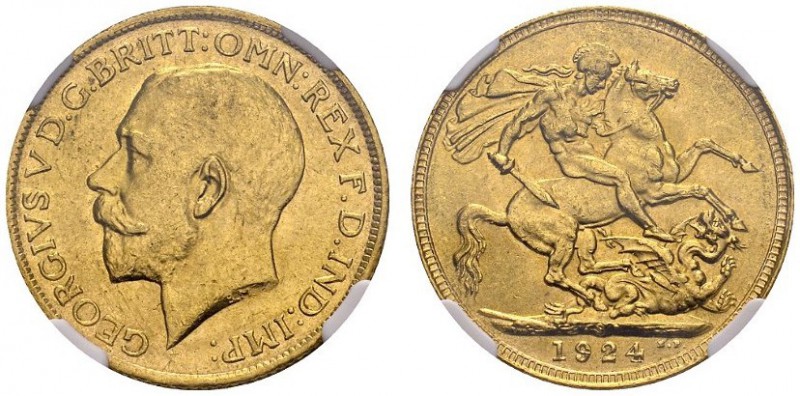 AUSTRALIA. 
 George V, 1910-1936. Sovereign 1924 S, Sydney. KM 29; Fr. 38. AU. ...